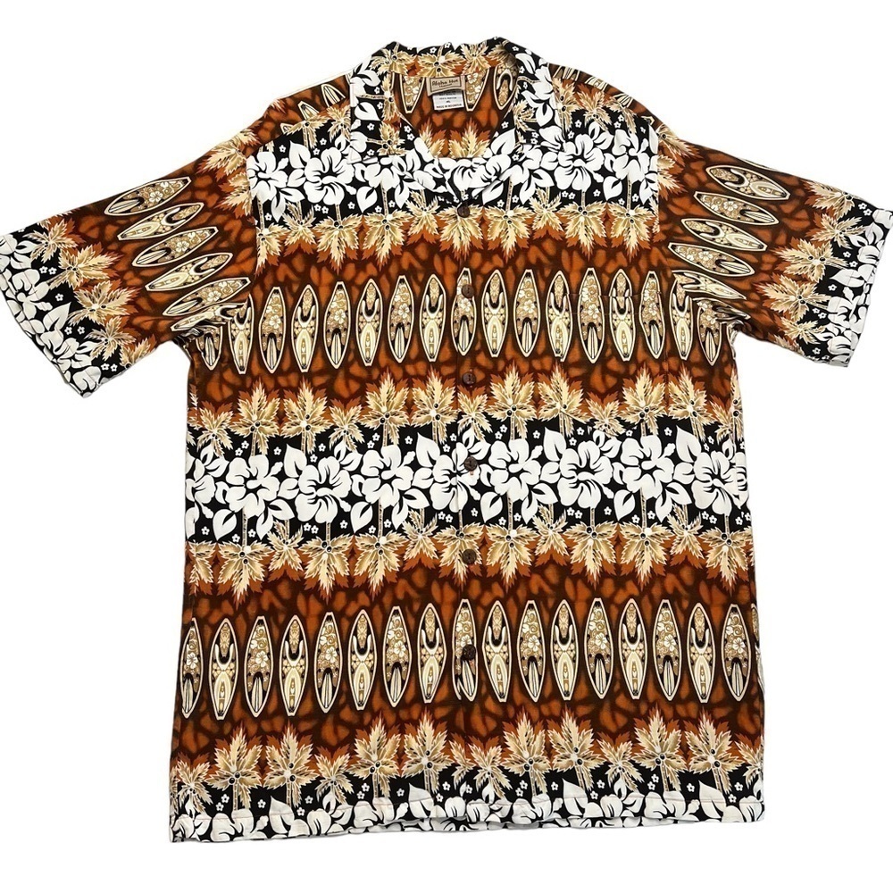 ALOHA HUT HAWAII Short Sleeve Button Down Floral Surfboard Men's Shirt Size XL